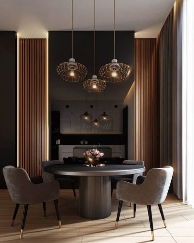 gray-dining-table-under-pendant-lamps
